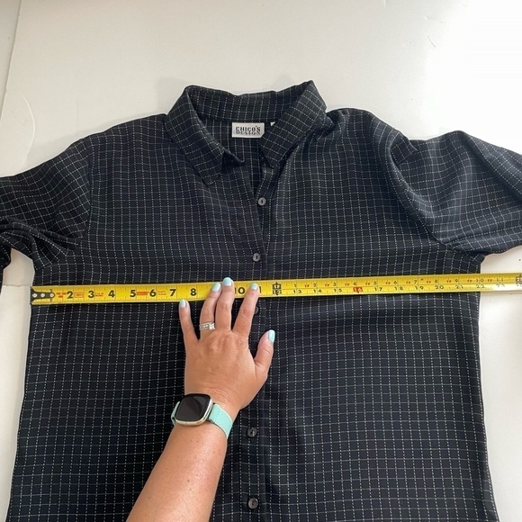 Vintage Chicos Black White Windowpane 3/4 Sleeve Button Front Shirt Size 2 Large - Picture 4 of 5